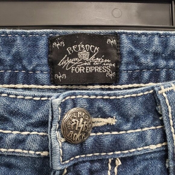 Rerock for Express Women's Medium Wash Low Rise Embellished Bootcut Jeans Sz 29 - Picture 4 of 9